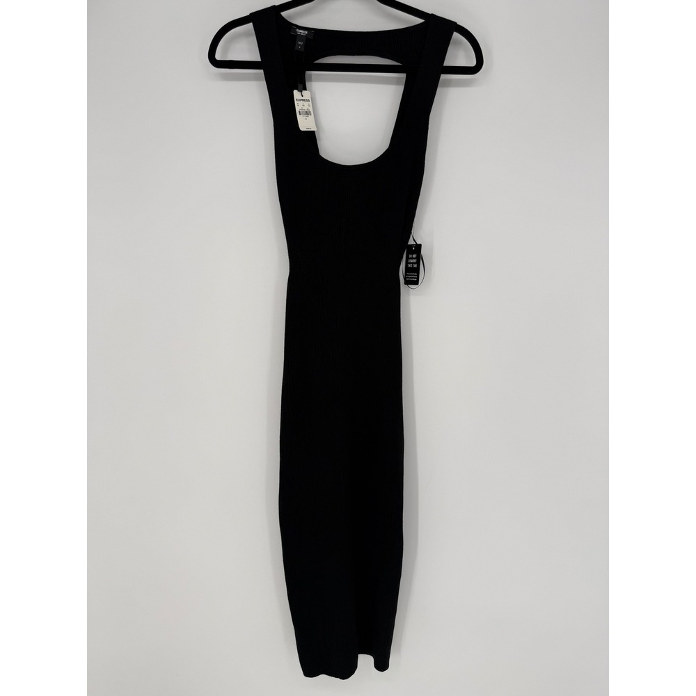 EXPRESS BODY CONTOUR BLACK BODYCON MIDI DRESS‎ NWT SMALL RIBBED